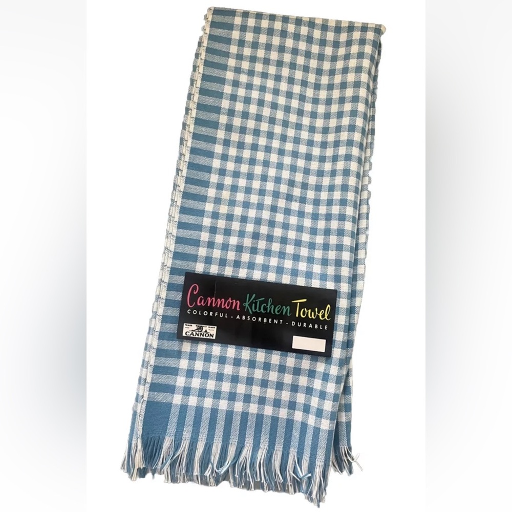 NEW (2) Vintage CANNON Blue Gingham KITCHEN TOWELS Deadstock